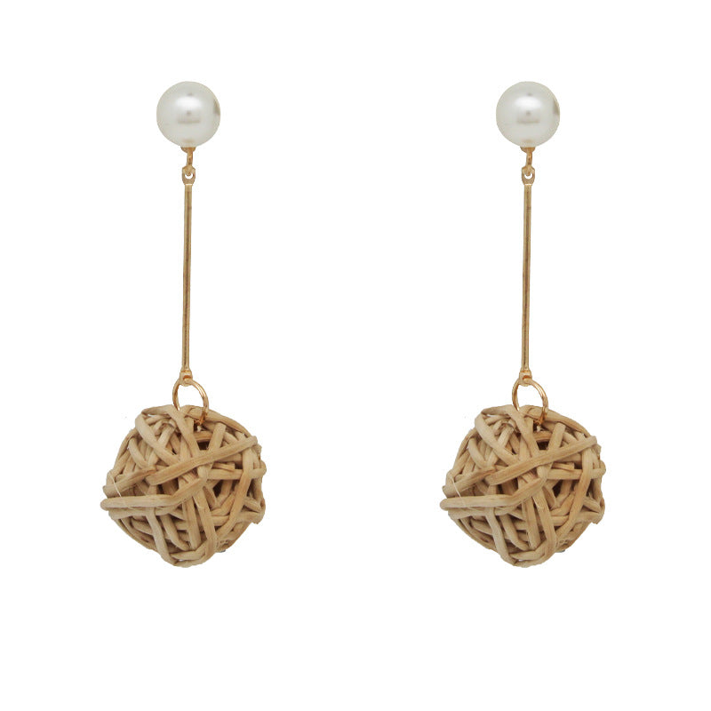 Wholesale Fashion Creative Hand-woven Rattan Vintage Tassel Earrings